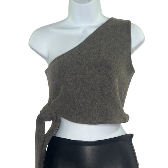 Zara S Womens Dark Gray One Shoulder Side Tie Tank Top Wool Blend - Picture 1 of 11